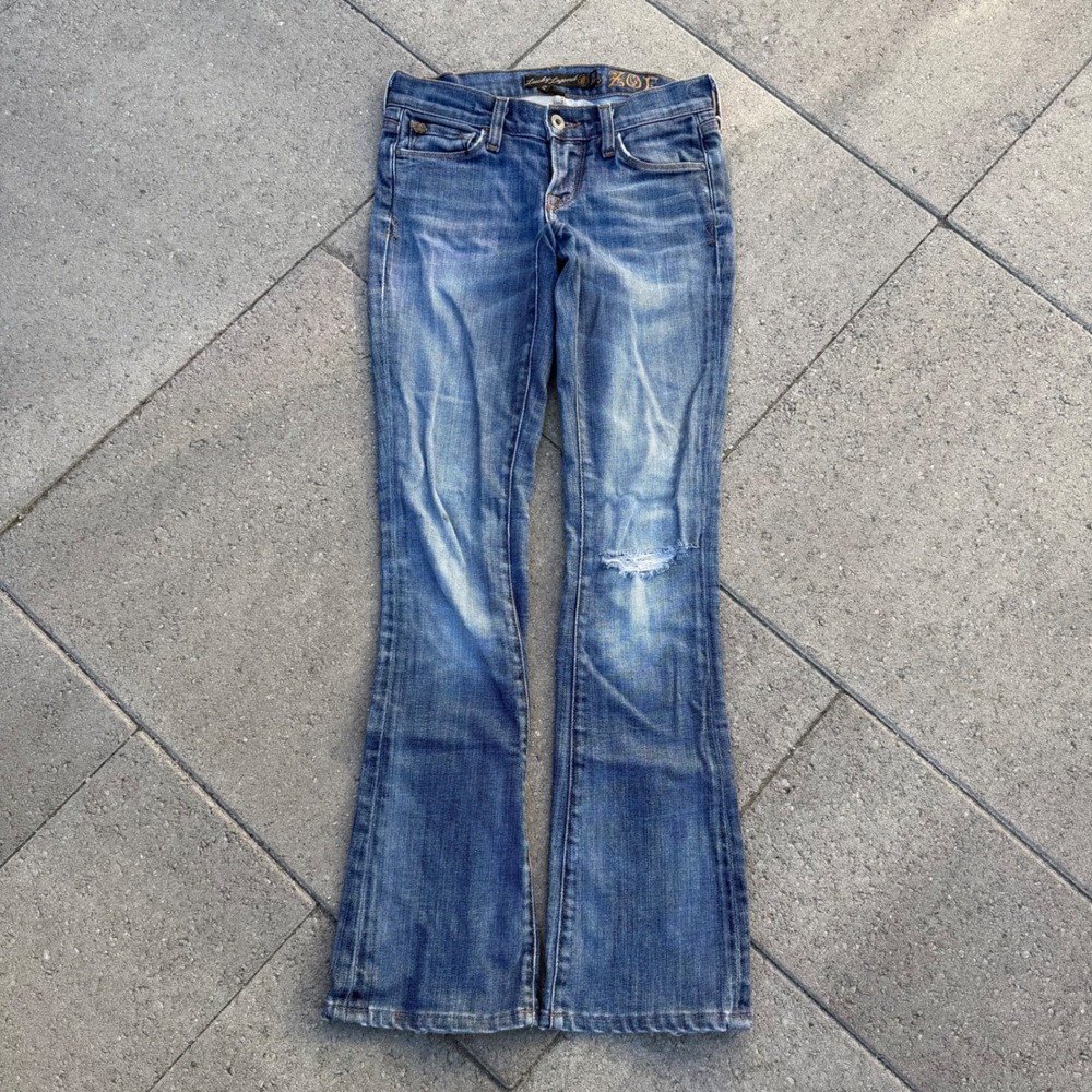 Lucky Brand Lucky Legend Zoe Flare Jeans Blue Distressed Low Rise 00/24 x 29